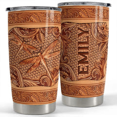 Personalized Dragonfly Tumbler Wood Sculpture Drawing Best Gift