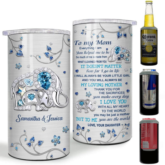 Personalized Elephant Can Cooler Crystal Drawing To Mom From Daughter