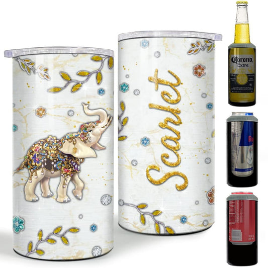Personalized Elephant Can Cooler Jewelry Drawing For Animal Lover