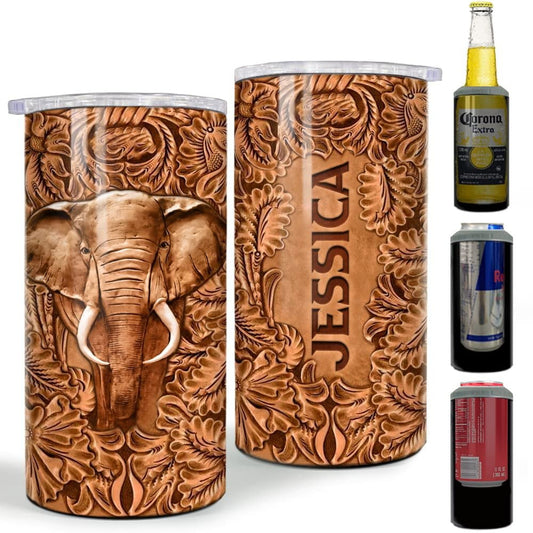 Personalized Elephant Can Cooler Sculpture Drawing Style For Women