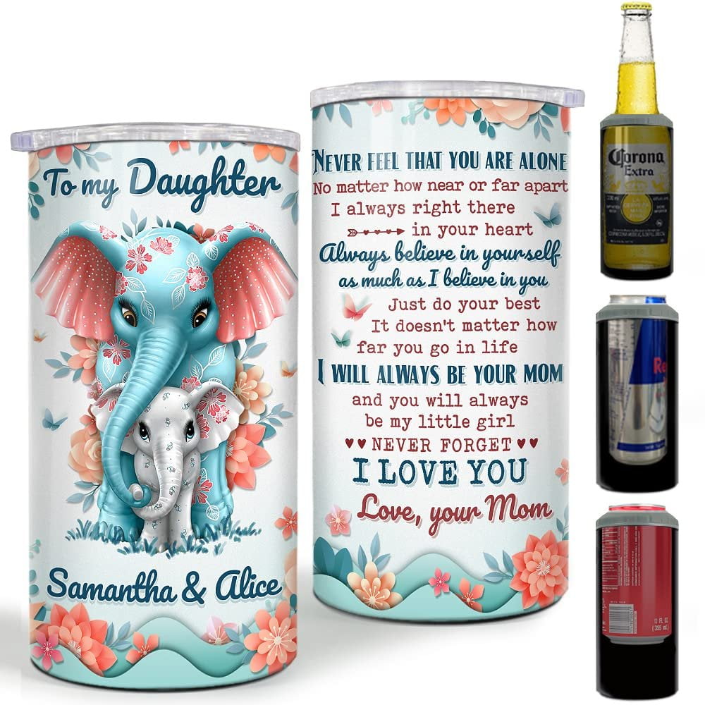 Personalized Elephant Can Cooler To Daughter From Mom Floral Style