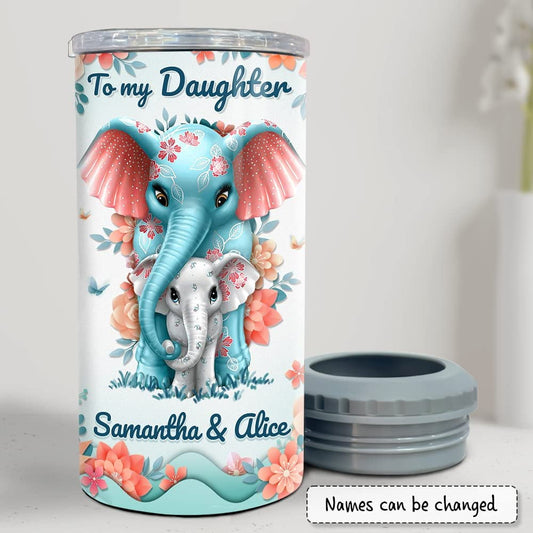 Personalized Elephant Can Cooler To Daughter From Mom Floral Style