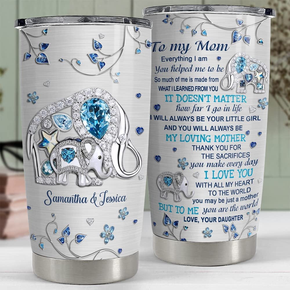 Personalized Elephant Tumbler Crystal Drawing From Daughter To Mom