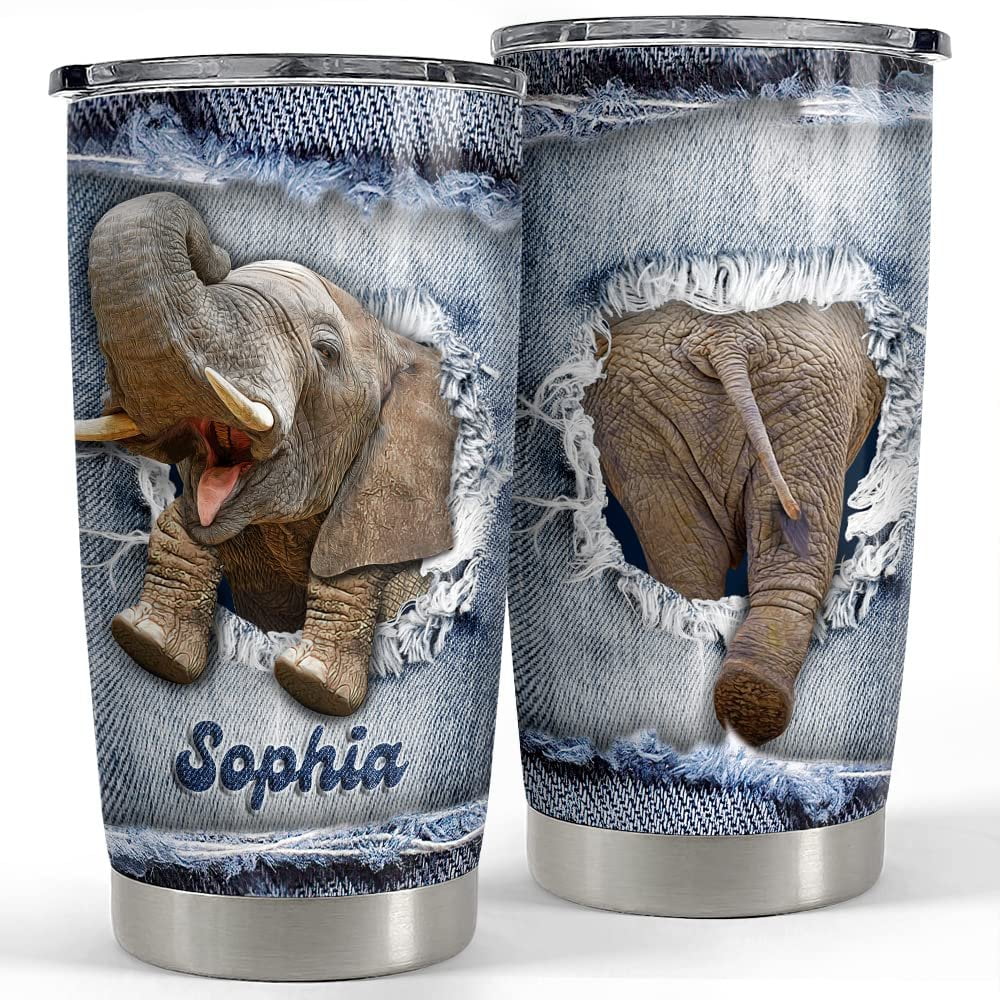 Personalized Elephant Tumbler Denim Drawing Style For Animal Lover