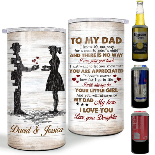 Personalized Father And Daughter Can Cooler Engraved Wood Style