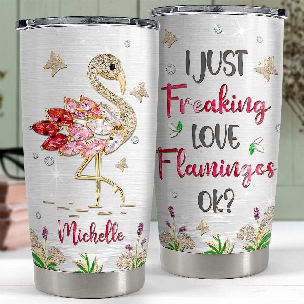 Personalized Flamingo Tumbler Pink Flamingo Jewelry For Animal Lover
