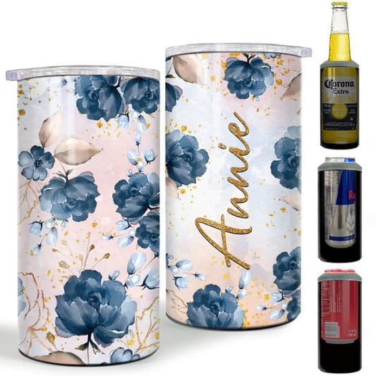 Personalized Floral Can Cooler Glitter Stainless Steel For Women