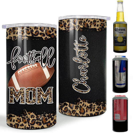 Personalized Football Mom Can Cooler Leopard Pattern For Player