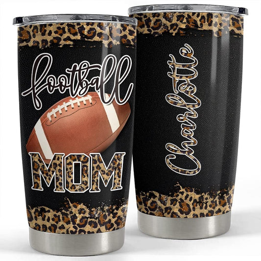 Personalized Football Mom Tumbler Leopard Pattern Mother's Day Gift