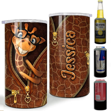Personalized Giraffe Can Cooler Funny Leather Drawing Style For Lover