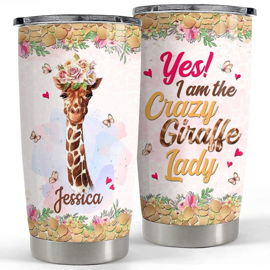 Personalized Giraffe Tumbler Floral Funny Crazy Lady For Animal Lover