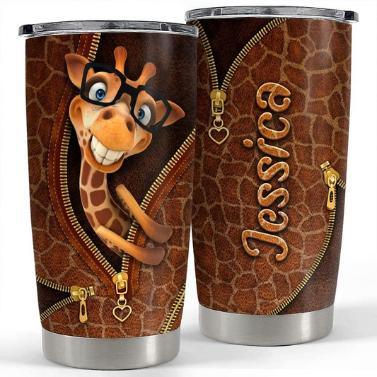 Personalized Giraffe Tumbler Funny Leather Drawing For Animal Lover