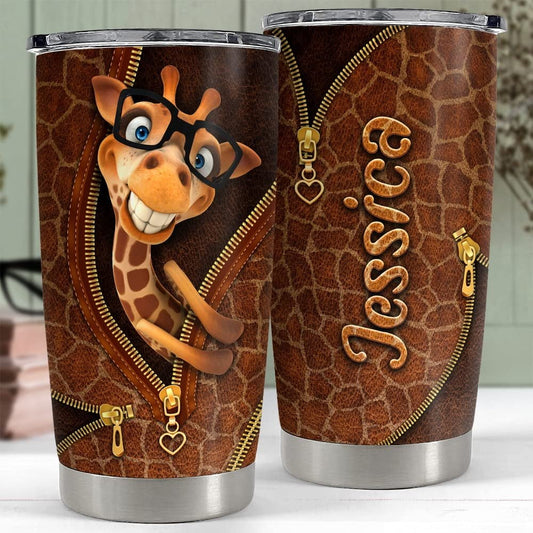 Personalized Giraffe Tumbler Funny Leather Drawing For Animal Lover