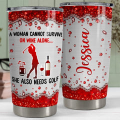 Personalized Golf Player Tumbler Glitter Golfer Wooden For Best Player
