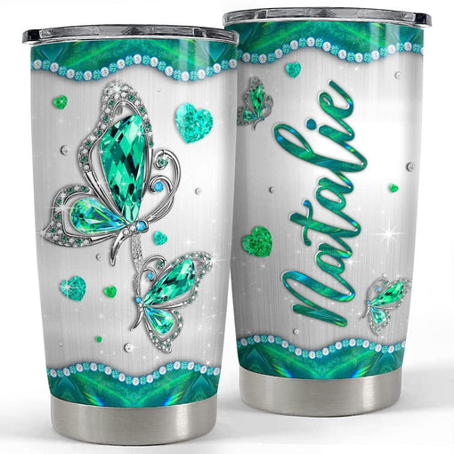 Personalized Green Butterfly Tumbler Jewelry Style For Animal Lover