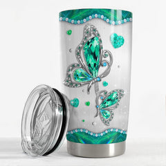 Personalized Green Butterfly Tumbler Jewelry Style For Animal Lover