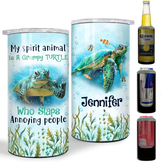 Personalized Grumpy Turtle Can Cooler Spirit Animal Funny Gift