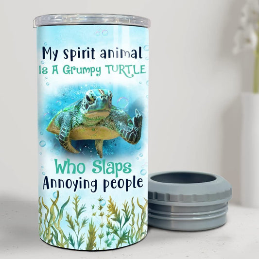 Personalized Grumpy Turtle Can Cooler Spirit Animal Funny Gift