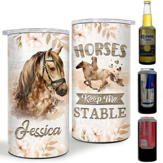 Personalized Horse Can Cooler Animal Lovers Gift Watercolor Style