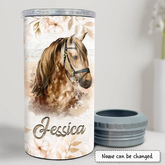 Personalized Horse Can Cooler Animal Lovers Gift Watercolor Style
