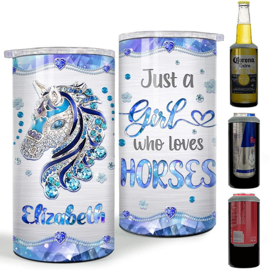 Personalized Horse Can Cooler Jewelry Drawing Style Horses For Girl