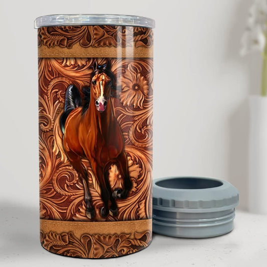 Personalized Horse Can Cooler Leather Drawing Style Best Gift