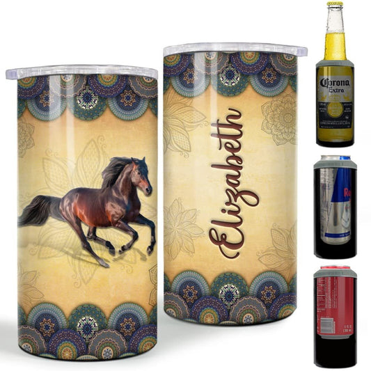 Personalized Horse Can Cooler Mandala Vintage Pattern For Animal Lover