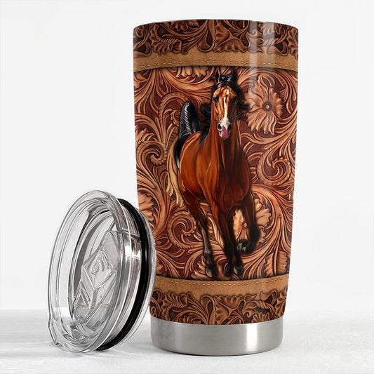 Personalized Horse Tumbler Leather Drawing Animal Lover Best Gift