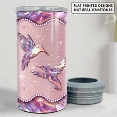 Personalized Hummingbird Can Cooler Hologram Metallic Drawing Style