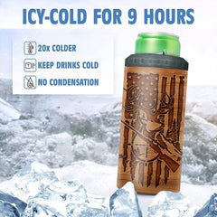 Personalized Hunting Can Cooler Wood Engraved Style American Flag