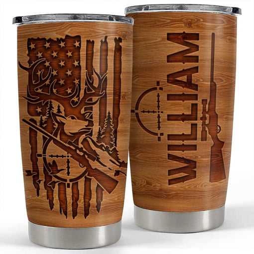 Personalized Hunting Tumbler Wood American Flag For Hunting Lover