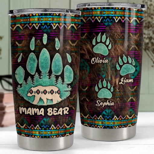 Personalized Mama Bear Mom Tumbler Native American Print Mother Gifts