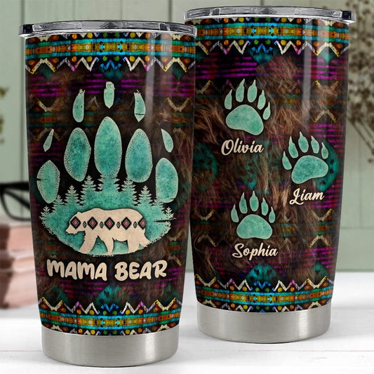 Personalized Mama Bear Mom Tumbler Native American Print Mother Gifts
