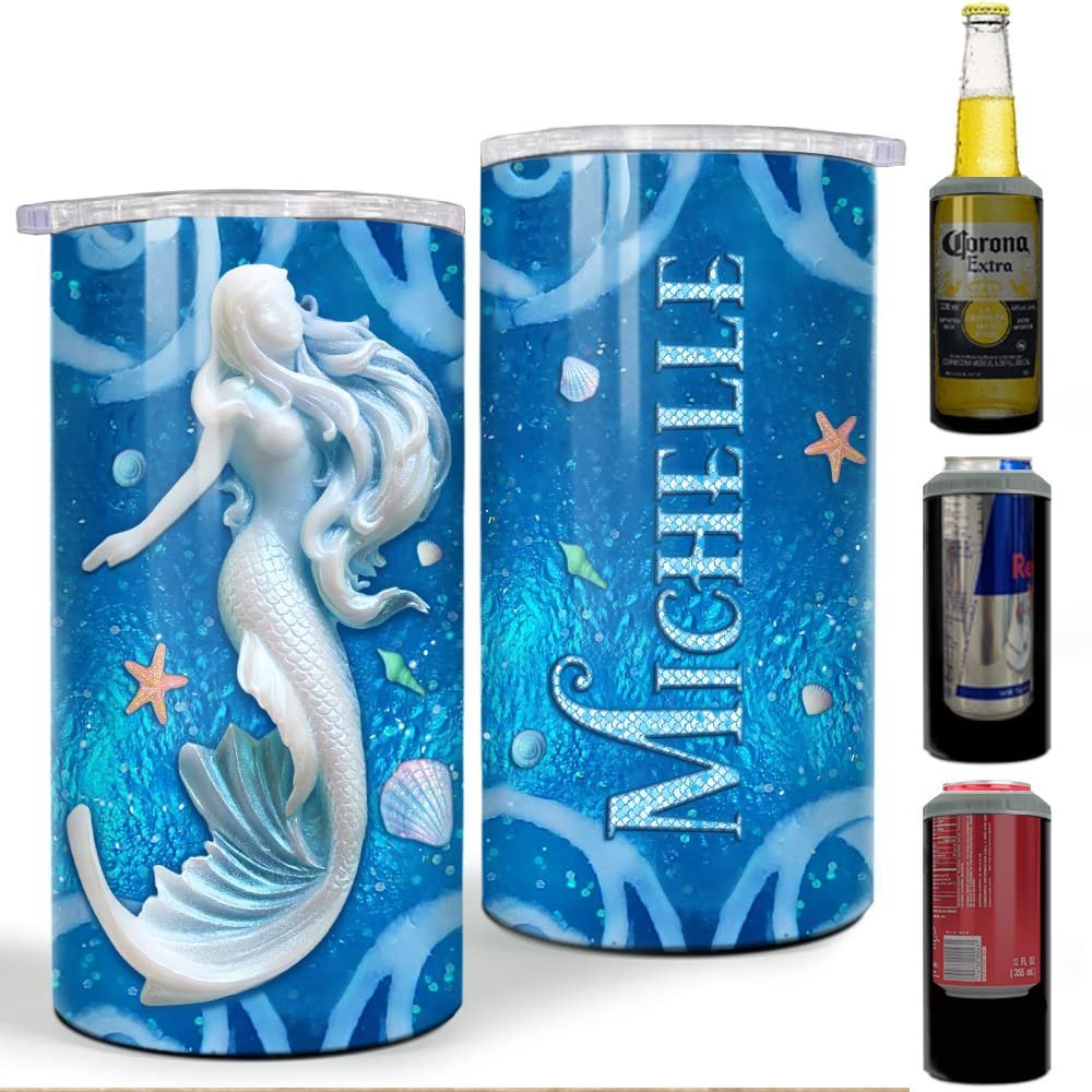 Personalized Mermaid Can Cooler Mermaid Lovers Gift For Sister