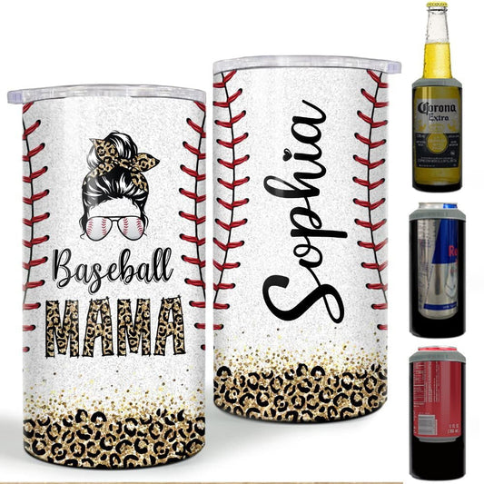 Personalized Mom Can Cooler Baseball Mama Leopard Pattern For Player
