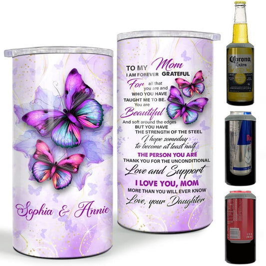 Personalized Mom Can Cooler Butterfly To My Mom Marble Drawing