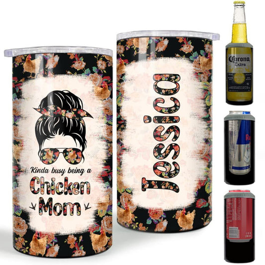Personalized Mom Can Cooler Chicken Mom Bun Hair For Chickens Lovers
