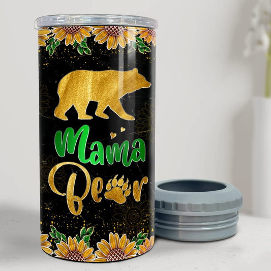 Personalized Mom Can Cooler Mama Bear Gold Sunflower Jewelry Drawing