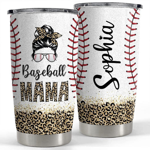 Personalized Mom Tumbler Baseball Mama Leopard Pattern Mother's Day