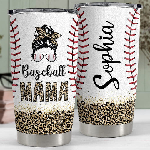 Personalized Mom Tumbler Baseball Mama Leopard Pattern Mother's Day