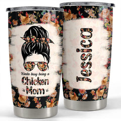 Personalized Mom Tumbler Chicken Mom Bun Hair Mother Day Gift