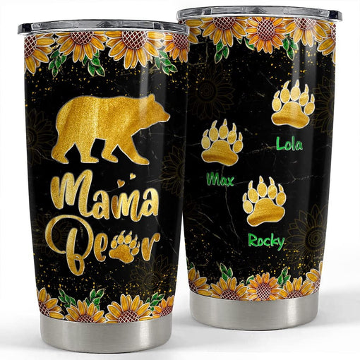 Personalized Mom Tumbler Mama Bear Gold Sunflower Mother's Day Gift