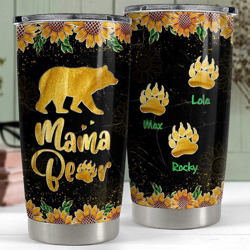 Personalized Mom Tumbler Mama Bear Gold Sunflower Mother's Day Gift