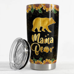 Personalized Mom Tumbler Mama Bear Gold Sunflower Mother's Day Gift