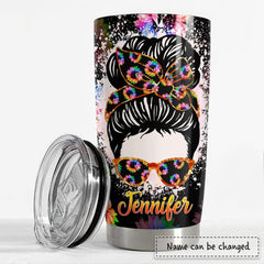 Personalized Mom Tumbler Rainbow Sunflower Black Mother Day Gift