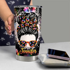 Personalized Mom Tumbler Rainbow Sunflower Black Mother Day Gift