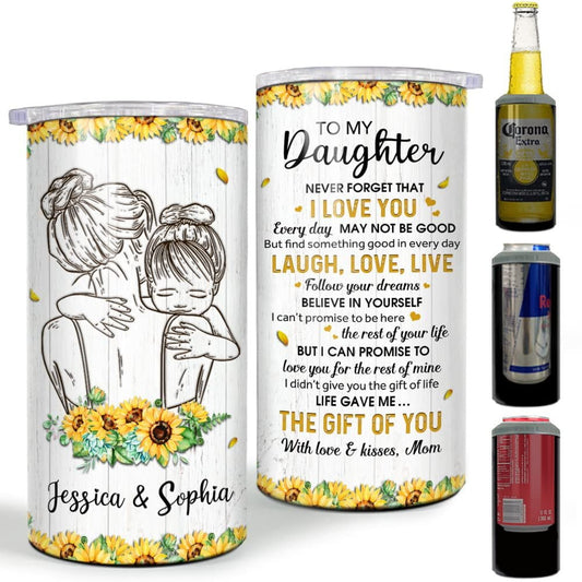 Personalized Mother And Daughter Can Cooler Sunflower Watercolor