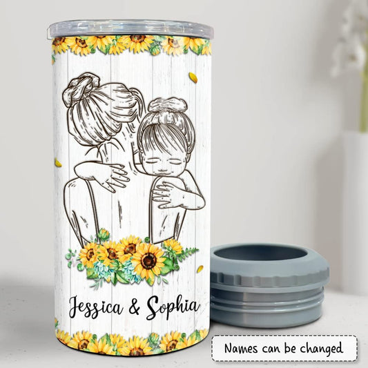Personalized Mother And Daughter Can Cooler Sunflower Watercolor