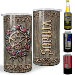 Personalized Mystical Witch Can Cooler Wooden Style For Witches