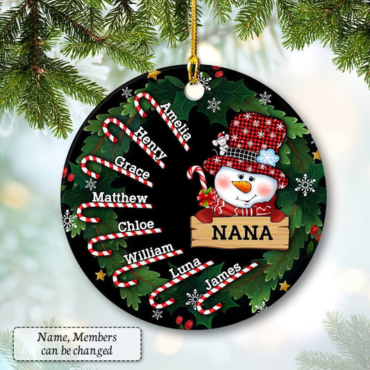 Personalized Nana Ornament Snowman Candy Cane